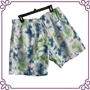 Blue and Green Tie-Dye Swim Trunks